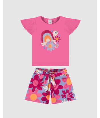 Conjunto Infantil Menina Shorts Estampa Floral Em Algodão Malwee Kids
