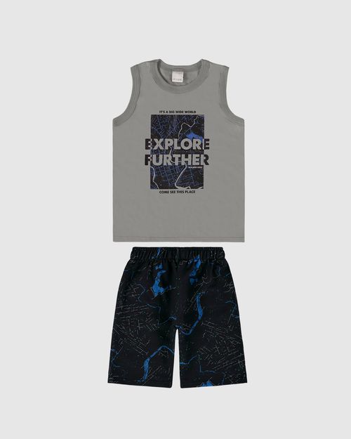 Conjunto Infantil Menino Bermuda Estampada Em Moletinho Malwee Kids