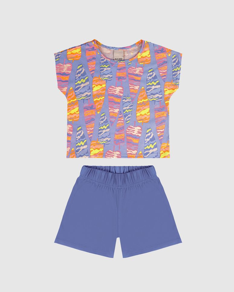 Conjunto Infantil Menina Blusa Manga Curta Estampada Em Algodão Malwee Kids