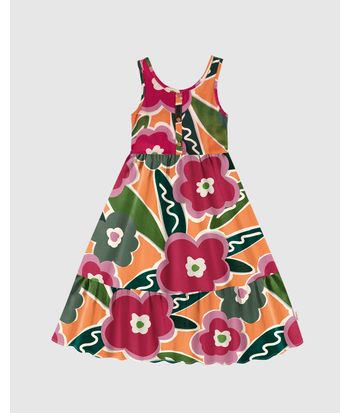 Vestido Infantil Midi Decote V Transpasse Costas Em Viscose Malwee Kids