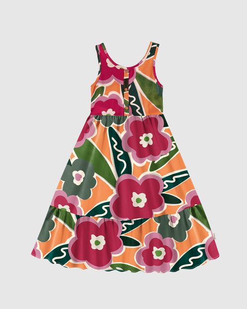 Vestido Infantil Midi Decote V Transpasse Costas Em Viscose Malwee Kids