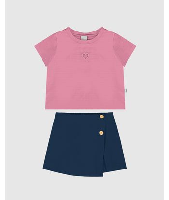 Conjunto Infantil Menina Blusa Box + Shorts Saia Malwee Kids