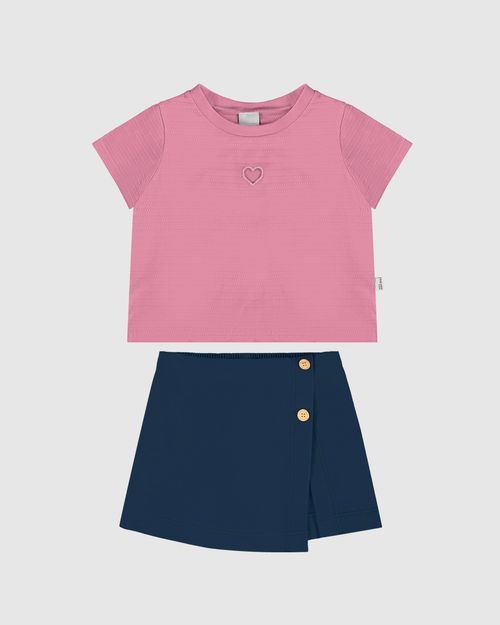 Conjunto Infantil Menina Blusa Box + Shorts Saia Malwee Kids
