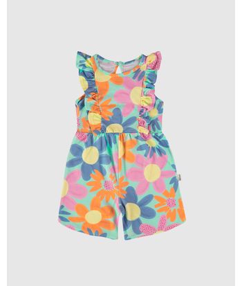 Macaquinho Infantil Menina Evasê Estampa Floral Em Algodão Malwee Kids