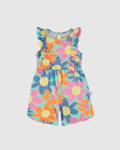 Macaquinho Infantil Menina Evasê Estampa Floral Em Algodão Malwee Kids