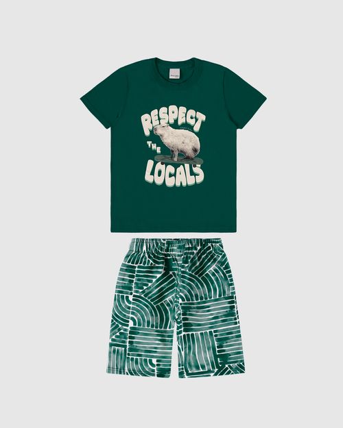 Conjunto Infantil Menino Camiseta E Bermuda Estampada Em Algodão Malwee Kids