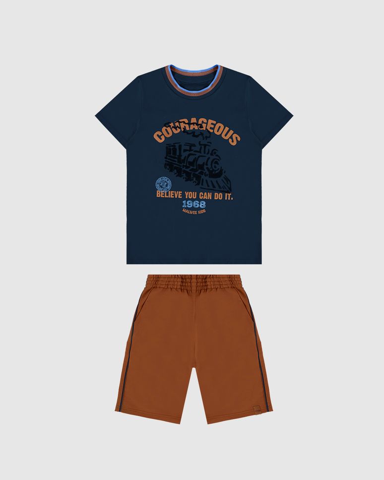 Conjunto Infantil Menino Camiseta Courageous Em Algodão Malwee Kids