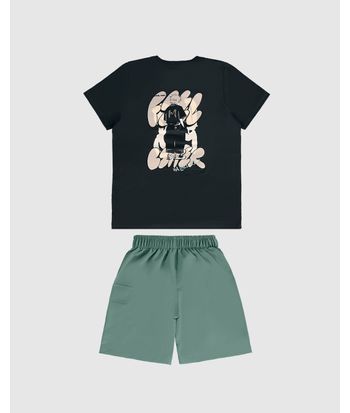 Conjunto Infantil Menino Camiseta Estampa Frente E Costas Malwee Kids