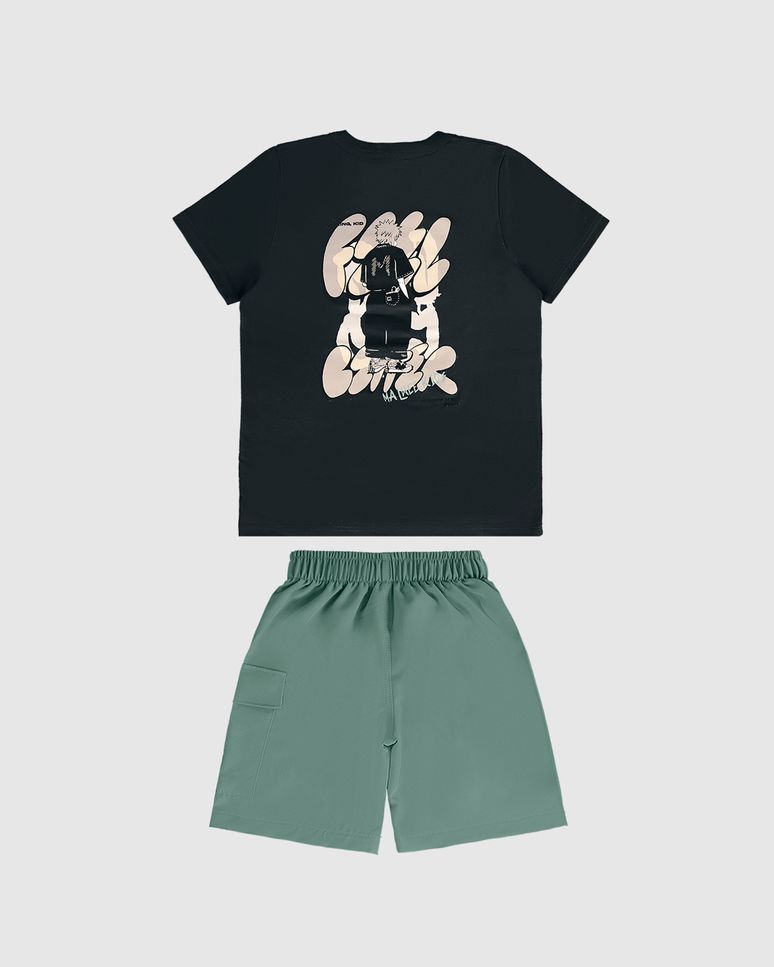 Conjunto Infantil Menino Camiseta Estampa Frente E Costas Malwee Kids