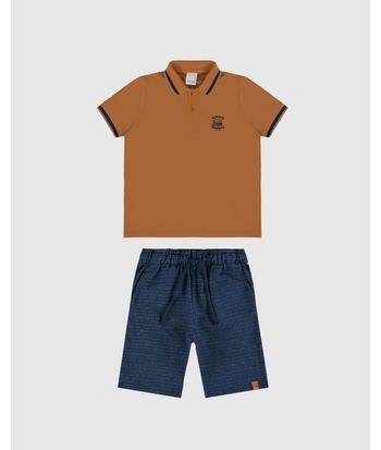 Conjunto Infantil Menino Camisa Polo + Bermuda Em Algodão Malwee Kids