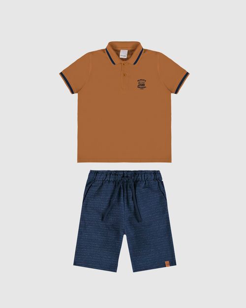 Conjunto Infantil Menino Camisa Polo + Bermuda Em Algodão Malwee Kids