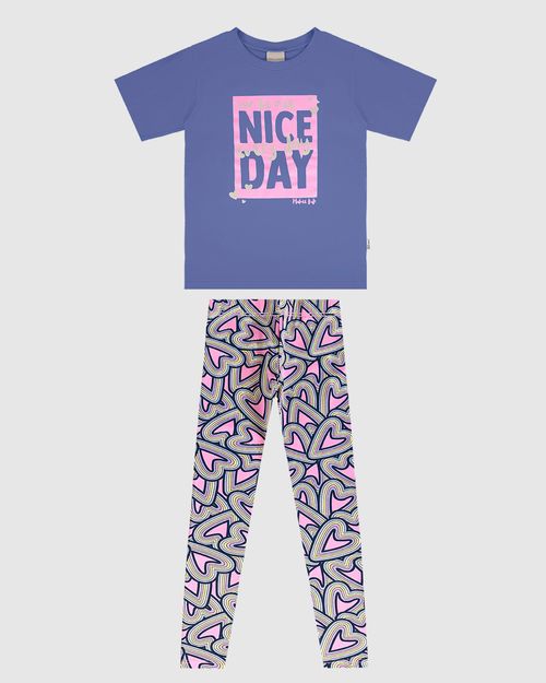 Conjunto Infantil Menina Legging Estampa Corações Em Algodão Malwee Kids