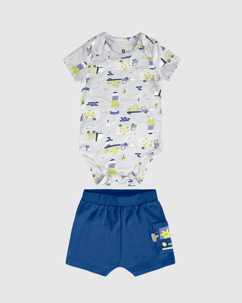 Conjunto Infantil Menino Body Estampado + Bermuda Saruel Malwee Kids
