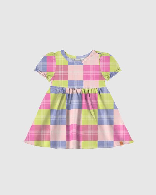 Vestido Infantil Xadrez Abertura Ombro Em Viscose Malwee Kids
