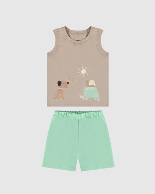 Conjunto Infantil Menino Regata Estampada + Bermuda Em Algodão Malwee Kids