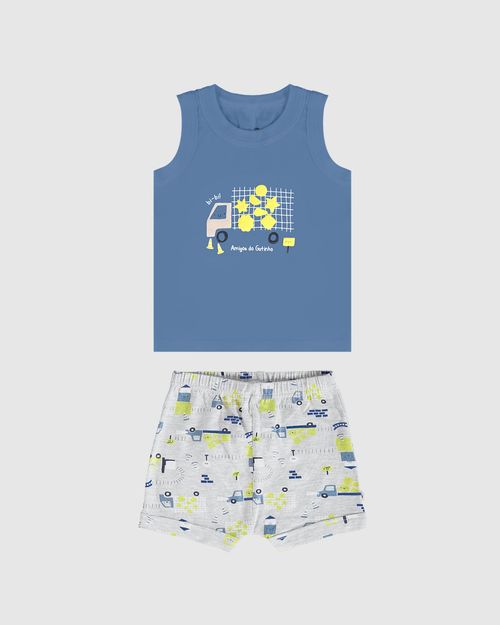 Conjunto Infantil Menino Regata + Bermuda Estampada Em Algodão Malwee Kids