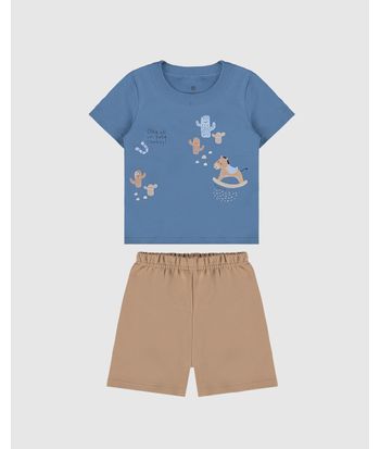 Conjunto Infantil Menino Camiseta Estampada + Bermuda Em Algodão Malwee Kids