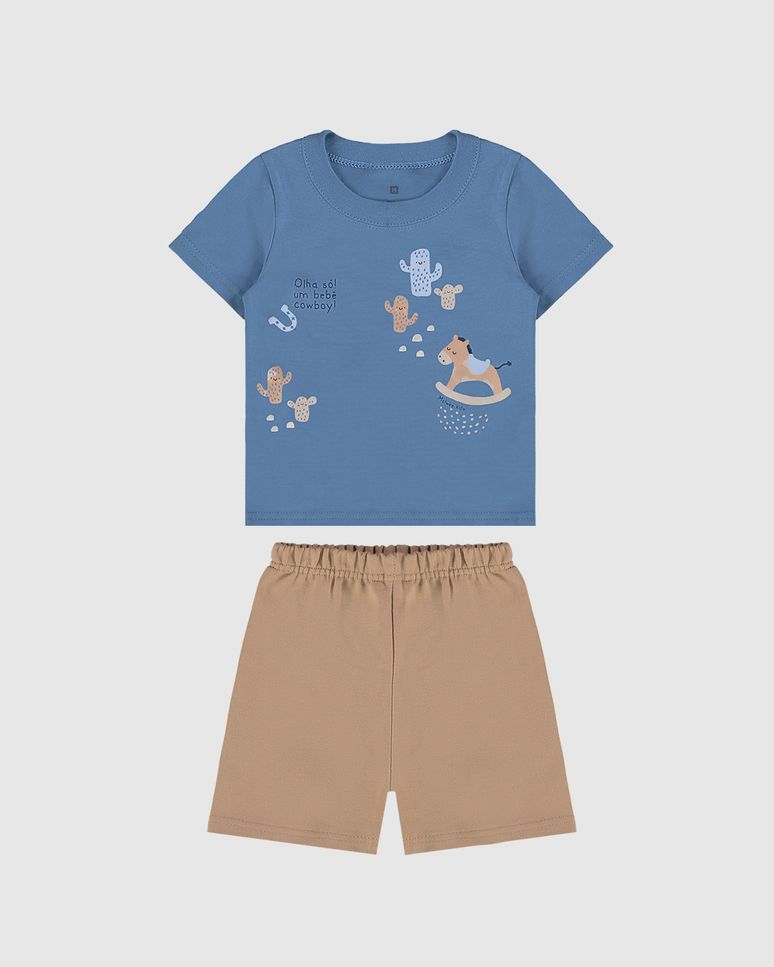 Conjunto Infantil Menino Camiseta Estampada + Bermuda Em Algodão Malwee Kids
