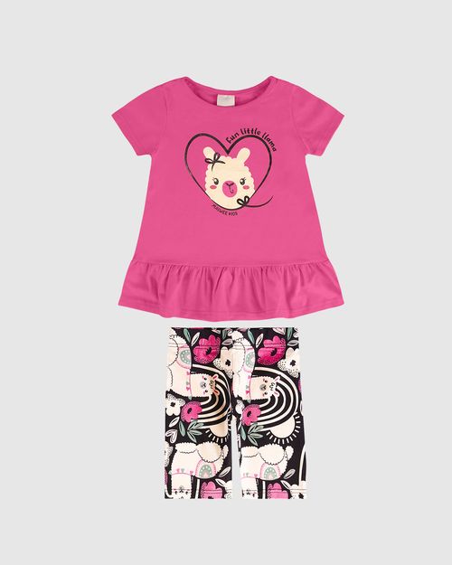 Conjunto Infantil Menina Bermuda Ciclista Estampada Em Algodão Malwee Kids
