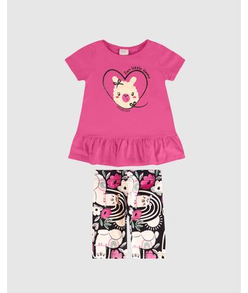 Conjunto Infantil Menina Bermuda Ciclista Estampada Em Algodão Malwee Kids
