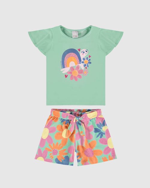Conjunto Infantil Menina Shorts Estampa Floral Em Algodão Malwee Kids