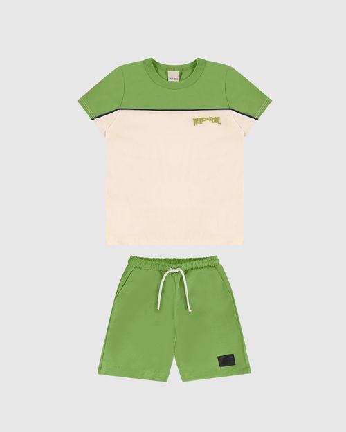 Conjunto Infantil Menino Camiseta Bicolor Em Algodão Malwee Kids