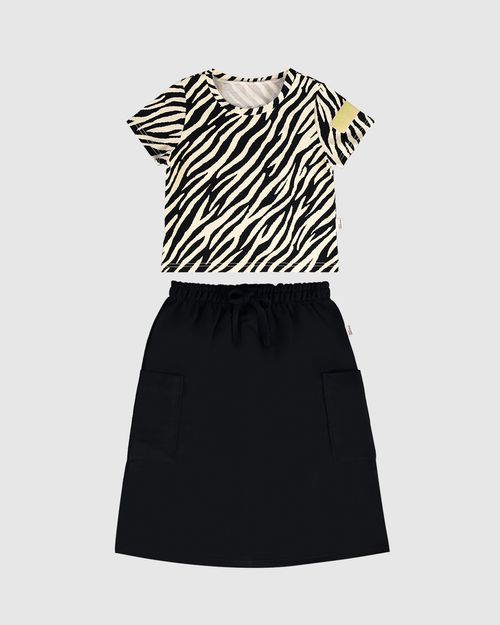 Conjunto Infantil Menina Blusa Animal Print + Saia Midi Cargo Malwee Kids
