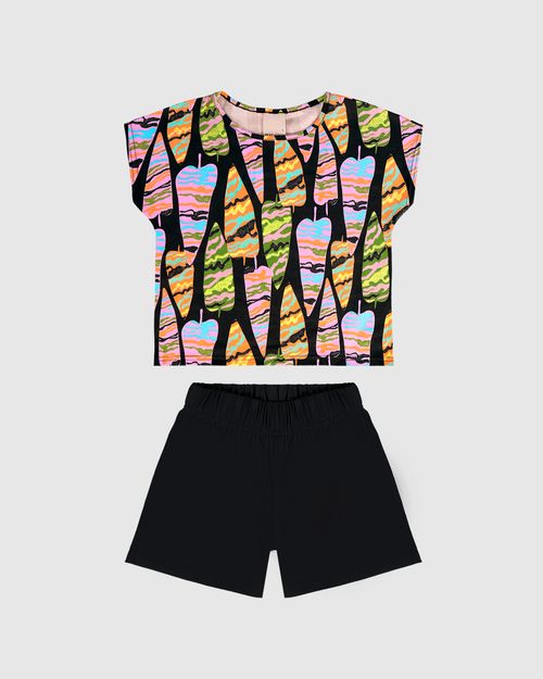 Conjunto Infantil Menina Blusa Manga Curta Estampada Em Algodão Malwee Kids