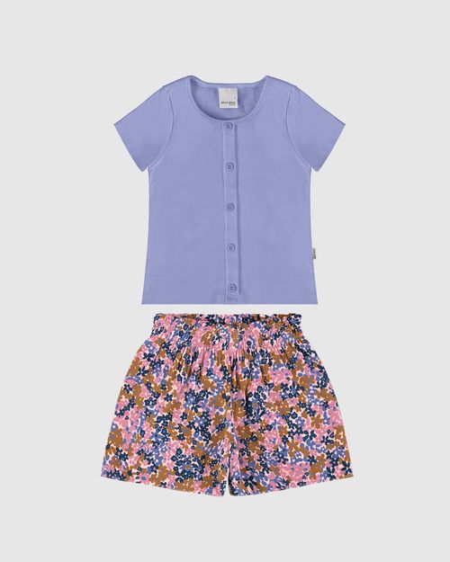 Conjunto Infantil Menina Blusa Botões Frontais Em Ribana Malwee Kids