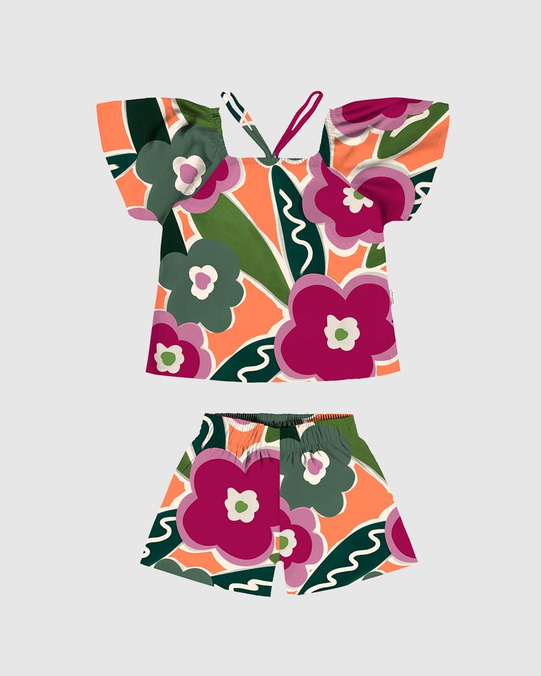 Conjunto Infantil Menina Estampa Floral Em Viscose Malwee Kids