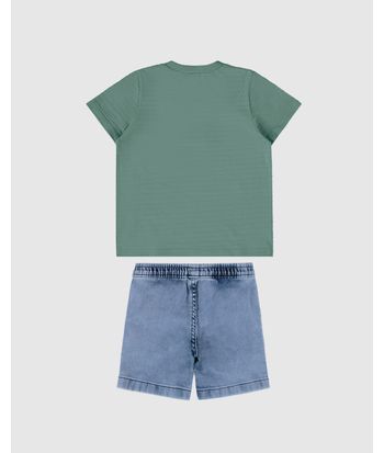 Conjunto Infantil Menino Camiseta + Bermuda Em Jeans Moletom Malwee Kids
