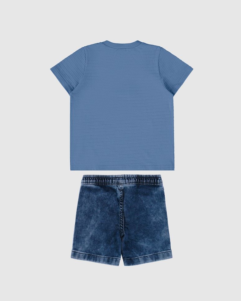 Conjunto Infantil Menino Camiseta + Bermuda Em Jeans Moletom Malwee Kids