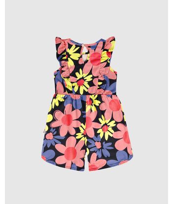 Macaquinho Infantil Menina Evasê Estampa Floral Em Algodão Malwee Kids
