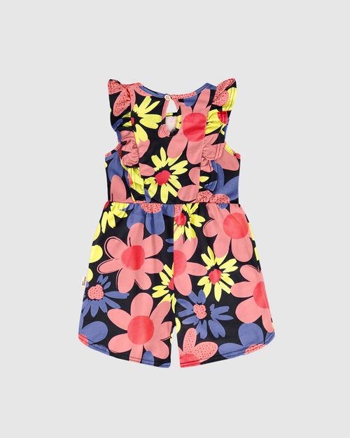 Macaquinho Infantil Menina Evasê Estampa Floral Em Algodão Malwee Kids