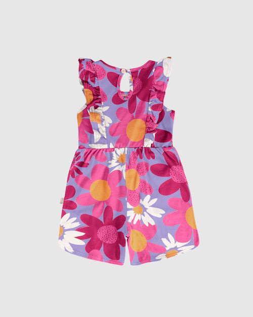 Macaquinho Infantil Menina Evasê Estampa Floral Em Algodão Malwee Kids