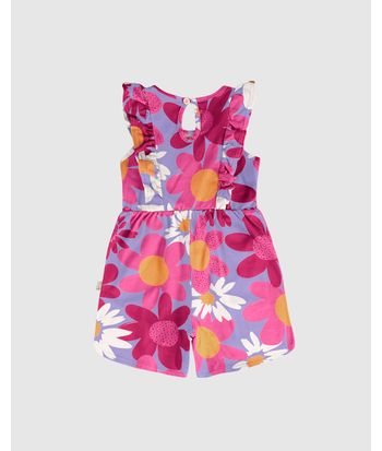 Macaquinho Infantil Menina Evasê Estampa Floral Em Algodão Malwee Kids