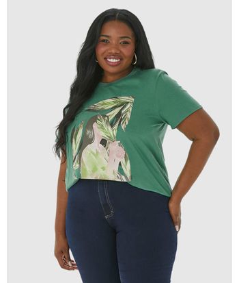 Camiseta Feminina Plus Size Desenho Ilustrativo Em Algodão