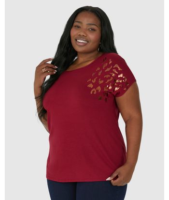 Camiseta Feminina Plus Size Estampa Metalizada Em Viscose Stretch