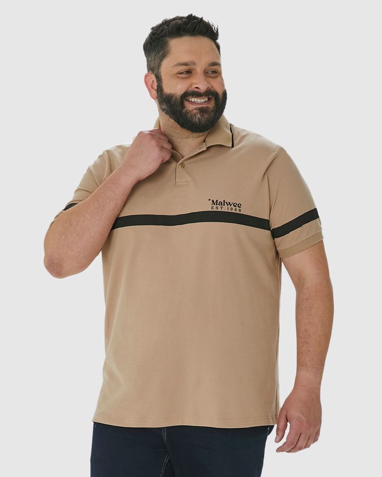 Camisa Polo Masculina Plus Size Listra Frontal Em Piquet Stretch