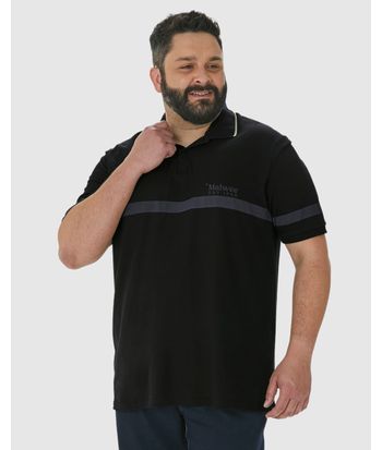 Camisa Polo Masculina Plus Size Listra Frontal Em Piquet Stretch