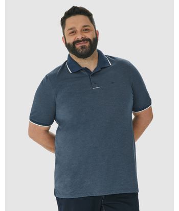 Camisa Polo Masculina Plus Size Abertura Lateral Em Malha Texturizada