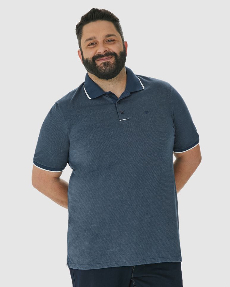 Camisa Polo Masculina Plus Size Abertura Lateral Em Malha Texturizada