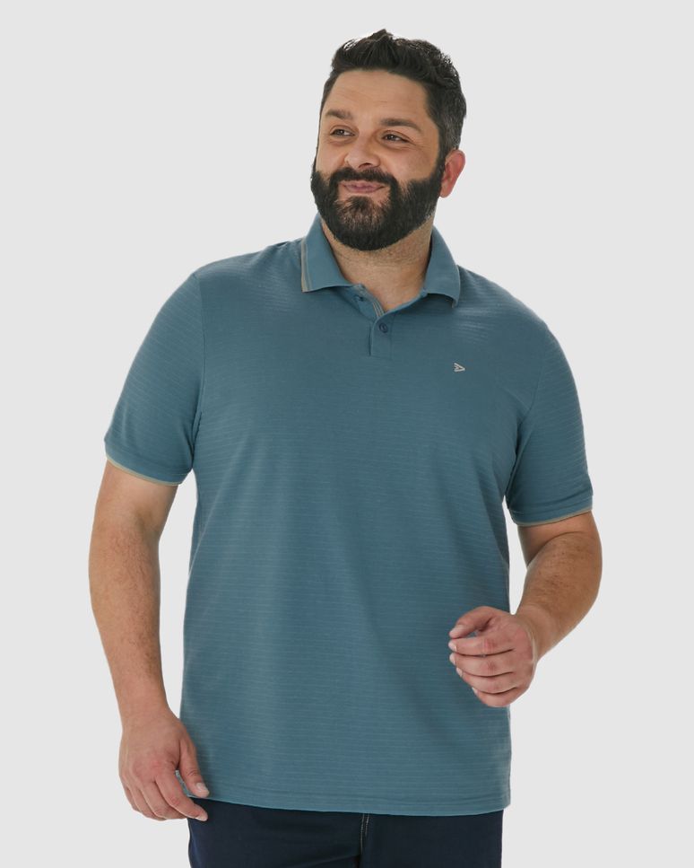 Camisa Polo Masculina Plus Size Bordado Peitoral Em Piquet Listrado