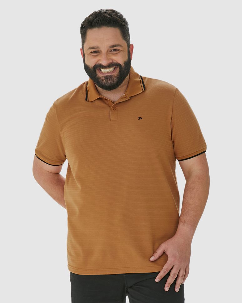 Camisa Polo Masculina Plus Size Bordado Peitoral Em Piquet Listrado