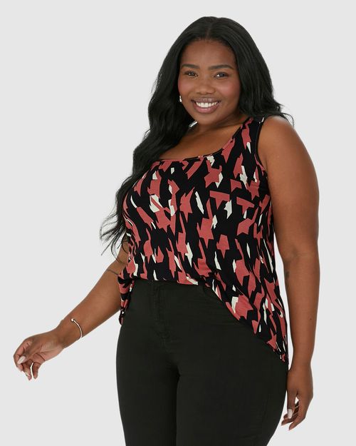 Regata Feminina Plus Size Estampada Decote Quadrado Em Viscose Stretch