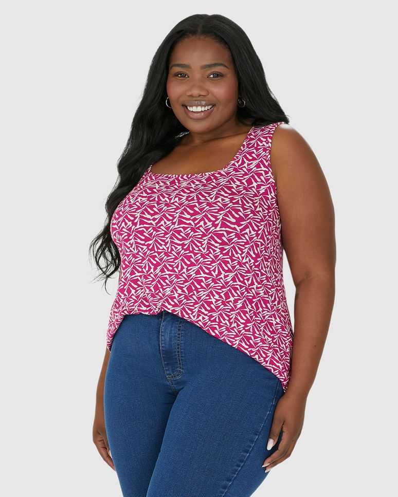 Regata Feminina Plus Size Estampada Decote Quadrado Em Viscose Stretch