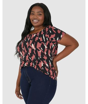 Blusa Feminina Plus Size Estampada Cava Japonesa Em Viscose Stretch