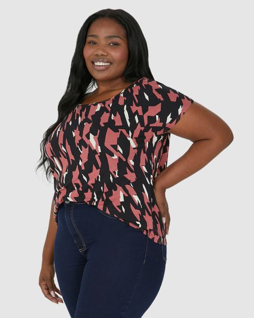 Blusa Feminina Plus Size Estampada Cava Japonesa Em Viscose Stretch