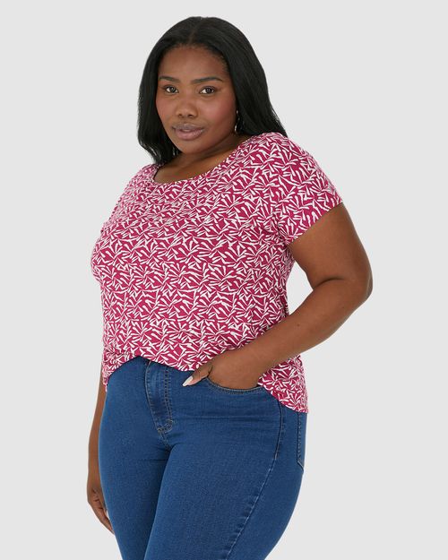 Blusa Feminina Plus Size Estampada Cava Japonesa Em Viscose Stretch