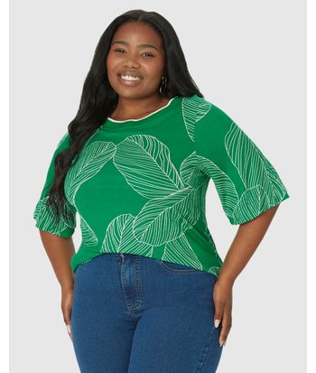 Blusa Feminina Plus Size Ampla Gola Redonda Retilínea Em Viscose Canelada